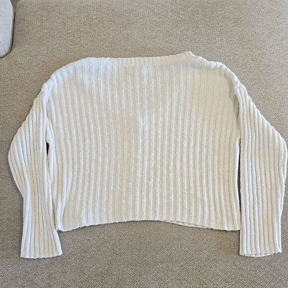 American Eagle Cream Beach Coastal Cotton Knit V-Neck Cardigan - Size Medium - Picture 5 of 14